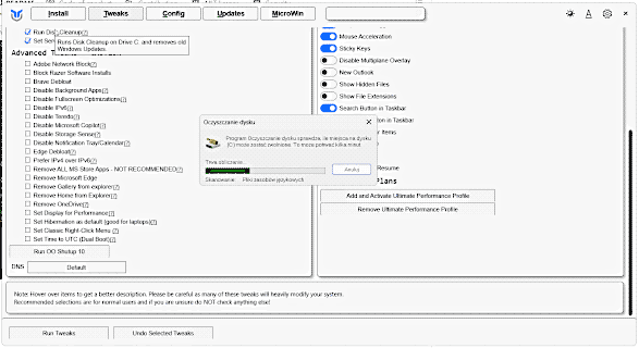 Pbraz przedstawia okienko programu Windows Toolbox, służacego do usuwania śmieci z systemu Windows 10 i Windows 11