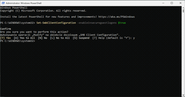 konsola powershell z wykonanym poleceniem "dism /online /cleanup-image /restorehealth sfc /scannow"
